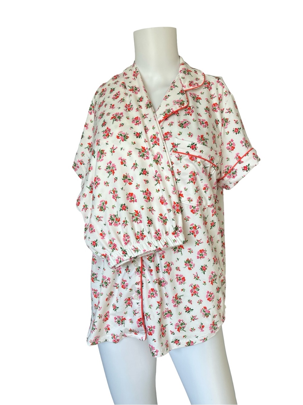 Kate Spade Pajama Set White Floral Short Sleeve Cropped Pant Womens Size Medium